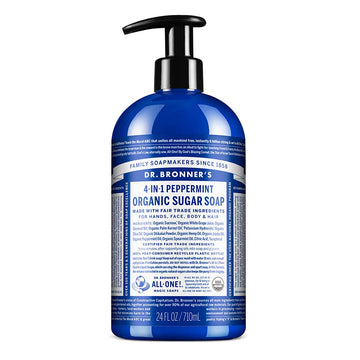 Dr. Bronner's - Organic Sugar Soap (Peppermint, 24 Ounce) - Made with Organic Oils, Sugar & Shikakai Powder, 4-in-1 Uses: Hands, Body, Face & Hair, Cleanses, Moisturizes & Nourishes, Vegan