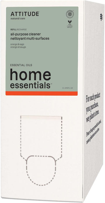 ATTITUDE Multi-Purpose Cleaner with Essential Oils, EWG Verified, Plant and Mineral-Based Ingredients, Vegan Household Products, Bulk Refill, Orange and Sage, 67.6 Fl Oz