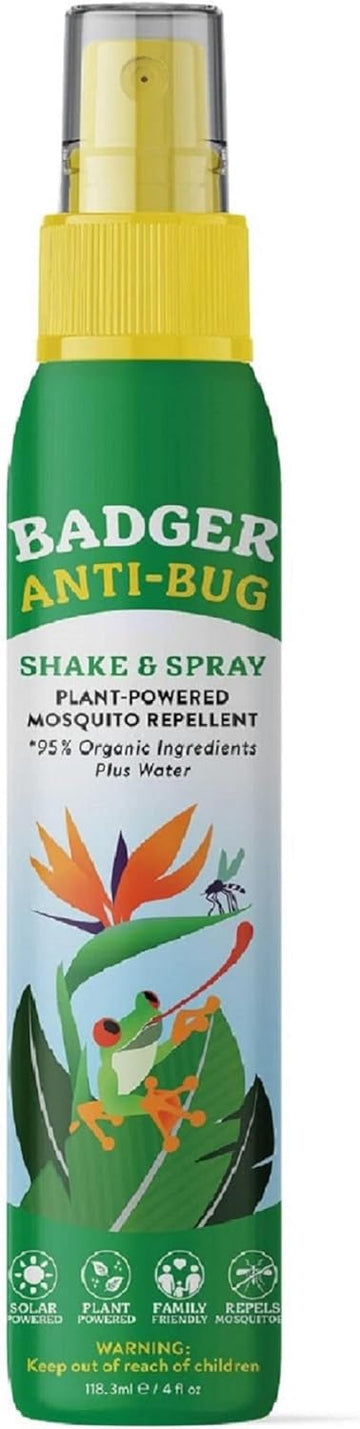 Badger - Anti-Bug Shake & Spray, Deet-Free Natural Bug Spray, Eco-Friendly, Certified Organic Mosquito Spray, Great For Kids, Insect Repellent, 4 Fl Oz