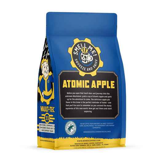 Bones Coffee Company Atomic Apple Flavored Whole Coffee Beans Apple Pie Flavor | 12 oz Medium Roast Arabica Low Acid Coffee | Gourmet Coffee Gifts & Beverages Inspired From Fallout Series (Whole Bean)