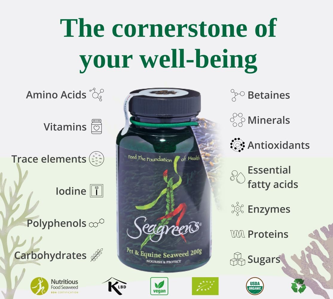 Seagreens Seaweed Supplement for Pets & Horses, 200g, 2 Weeks - 6 Months Supply, Natural Seaweed for Dogs, Cats & Equine, Granules, Daily Pet Nutrition Support, Vegan & Additive-Free : Amazon.co.uk: Pet Supplies