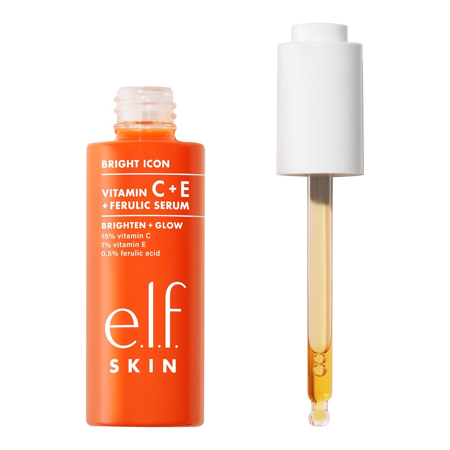 E.L.F. Skin Bright Icon Vitamin C + E + Ferulic Serum Mini, Brightening & Soothing Face Serum, Helps Even Skin Tone, Vegan & Cruelty-Free, 0.5 Fl Oz