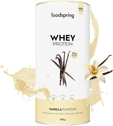 Foodspring Whey Protein Powder Vanilla – With 23G Protein For Muscle Building, Perfect Solubility, From Pasture Milk, Rich In Bcaas & Eaas - New Formula (750 G)