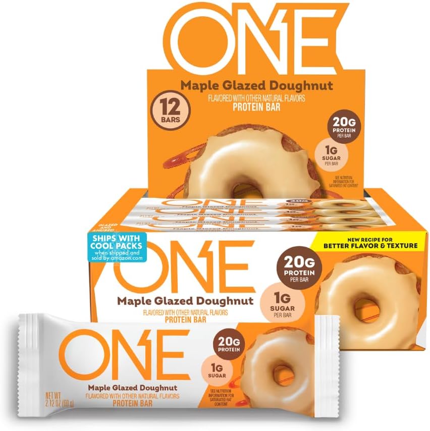 One Protein Bars, New Recipe Maple Glazed Doughnut, Gluten Free Protein Bars With 20G Protein And 1G Sugar, Pantry Staples, 2.12 Oz (12 Count)