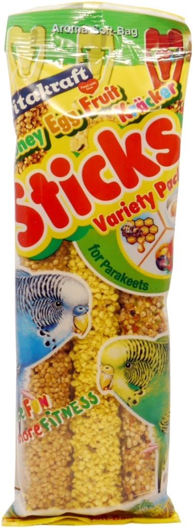 Vitakraft Budgie Kracker Treat Sticks Triple Pack (Honey, Egg, Grass Seed) 3pk Case of 7 :Pet Supplies