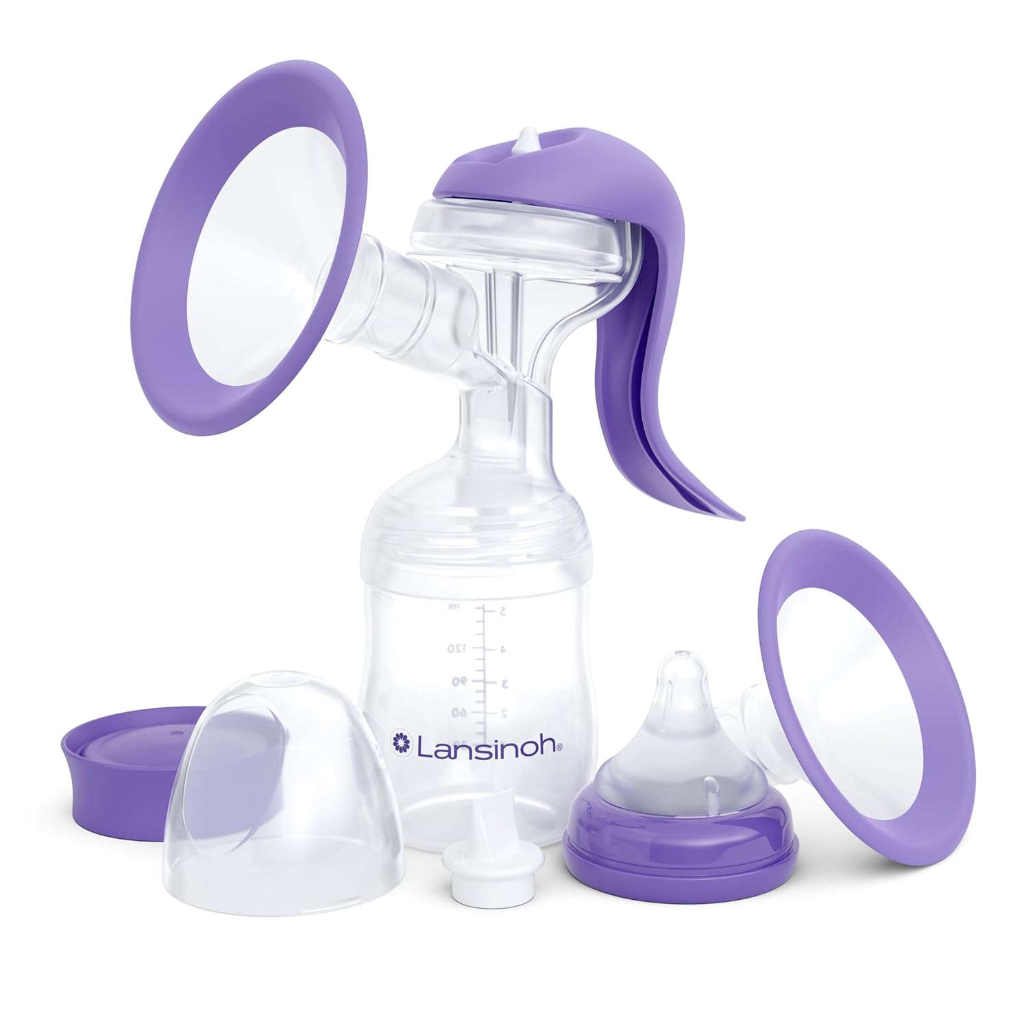 Lansinoh Manual Breast Pump, Hand Pump With Comfortable Flange, Includes 5Oz Baby Bottle With Slow Flow Nipple, Breastfeeding Essentials