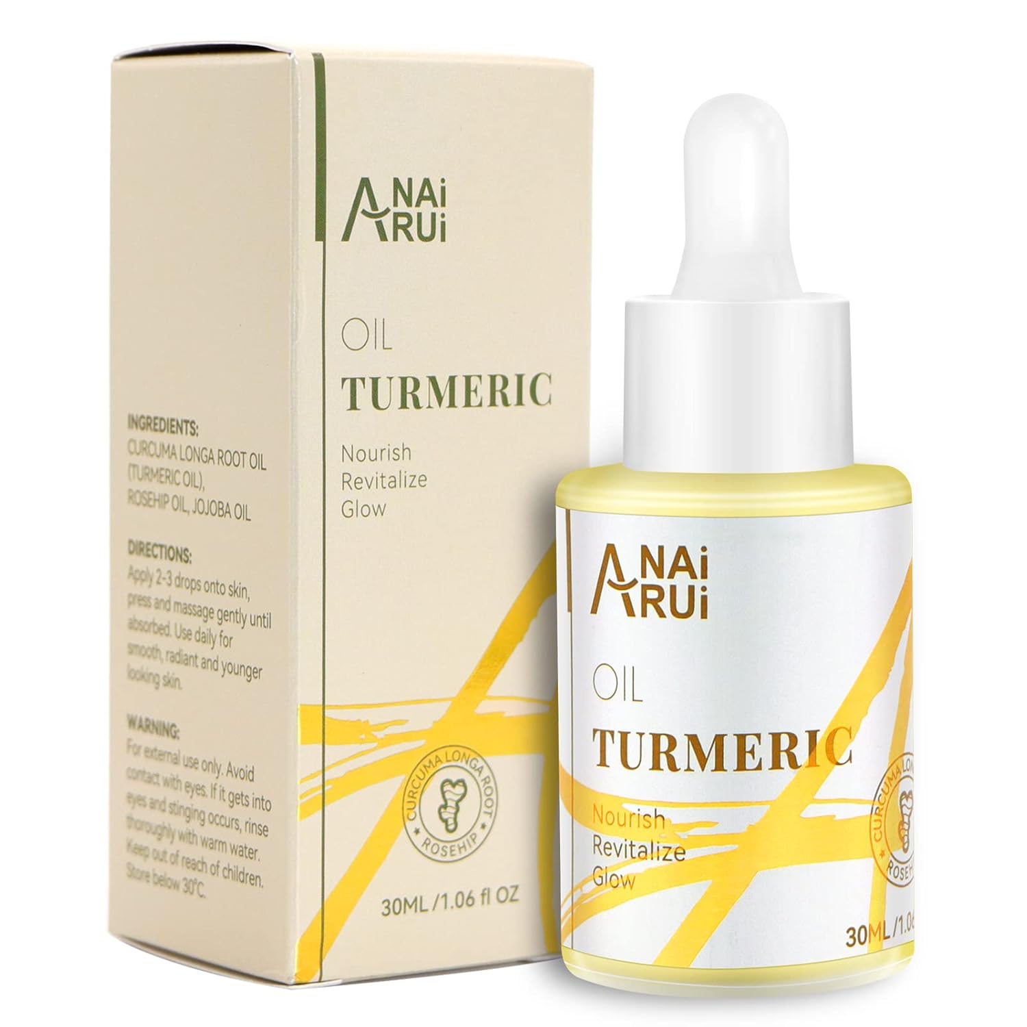 Anai Rui Turmeric Face Oil, Facial Oils & Serum With Turmeric, Turmeric Skincare Oil For Dry Skin, Wrinkles, Acne, Evens Tone, Moisturizing Face Oil 1.06Oz