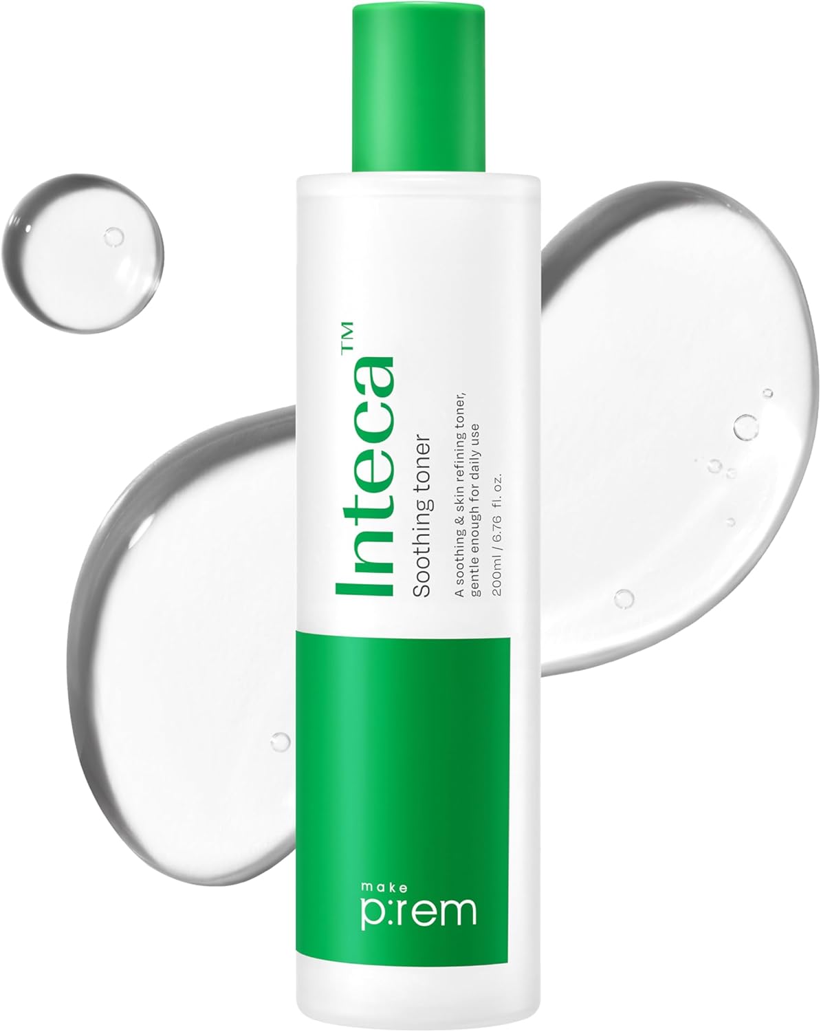 Make Prem Inteca Soothing Toner, Vegan, Korean Acne-Prone Facial Toner For Sensitive Skin, Clinically Proven To Reduce Aged Dead Skin Cells By 88.21%, Quick-Calming Cica Complex, 200Ml 6.76 Fl.Oz