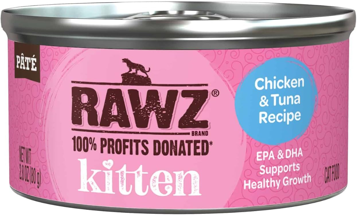 Rawz Natural Premium Kitten Pate Canned Cat Wet Food -12 Pack Cans Variety Flavor Bundle Pack -4 Flavors - (Salmon, Chicken, Tuna, Beef) with Hotspot Pets Can Lid - (2.8 oz Cans) : Pet Supplies