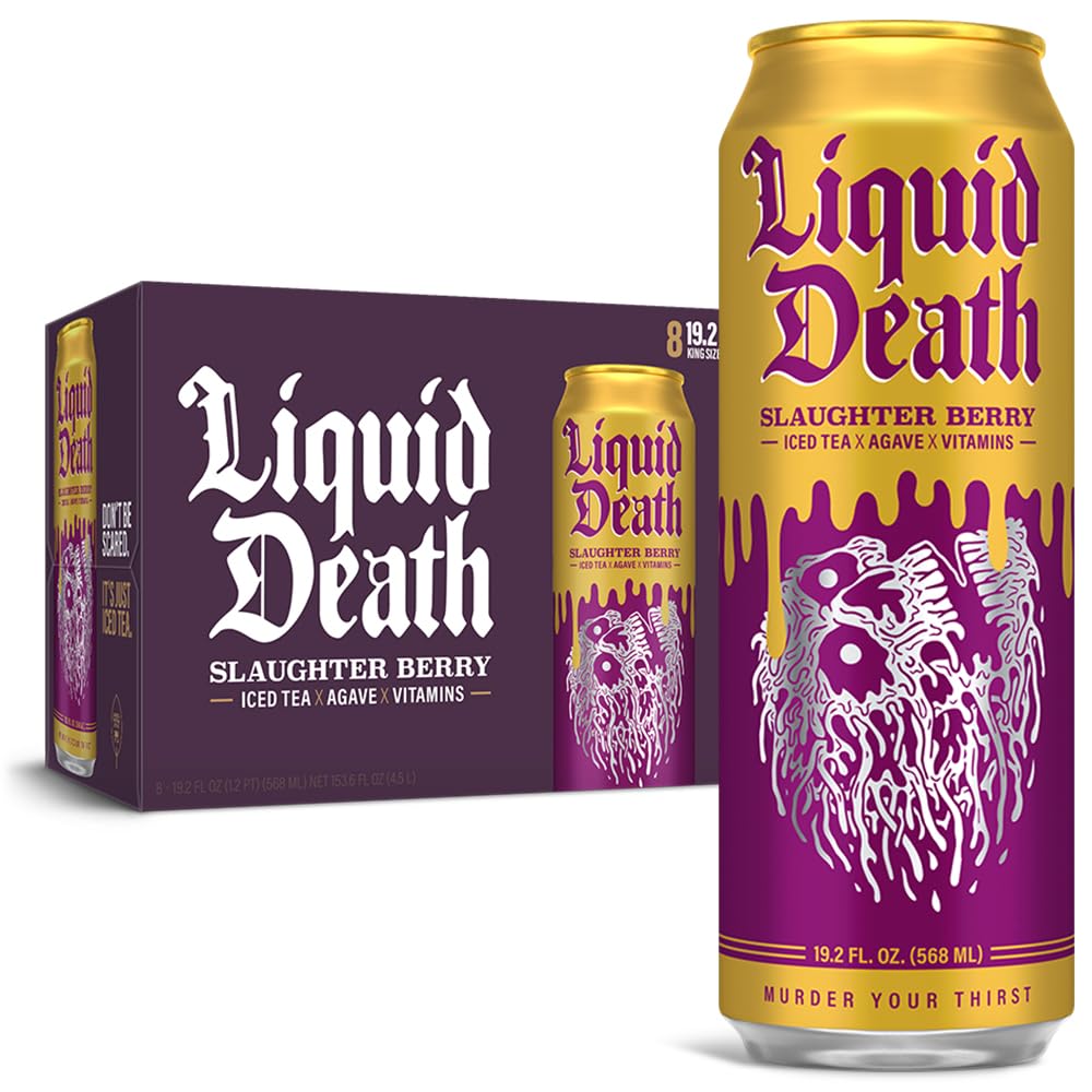 Liquid Death Iced Tea, Slaughter Berry, 19.2Oz King Size Cans (8-Pack)