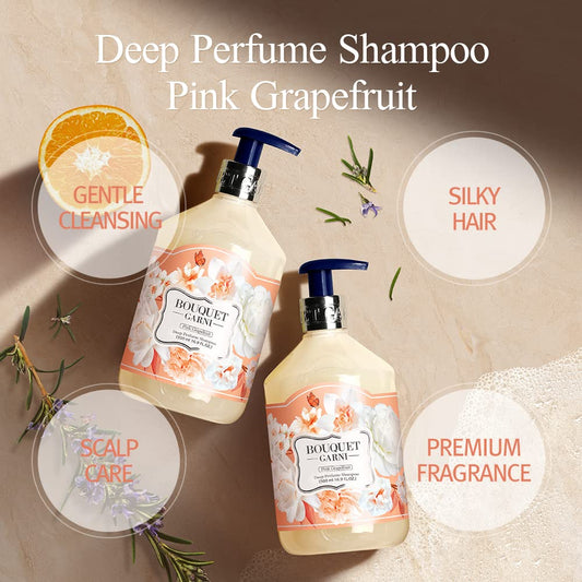 Bouquet Garni Shampoo Pink Grapefruit - Long Lasting Fragrance Dry Hair Moisturizing - Scalp Moisturizer And Cleansing With Natural Surfactant - Nutritious Amino, Protein, Natural Oil - 16.9 Fl Oz