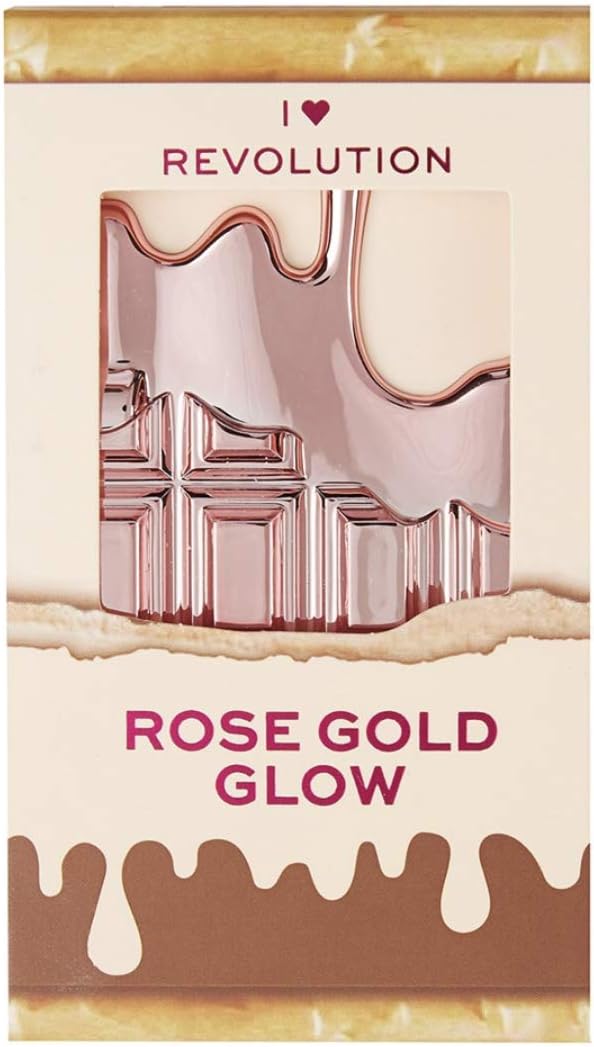 I Heart Revolution Rose Gold Glow Mini Chocolate Highlighter Palette, Shimmer Highlighter Duo