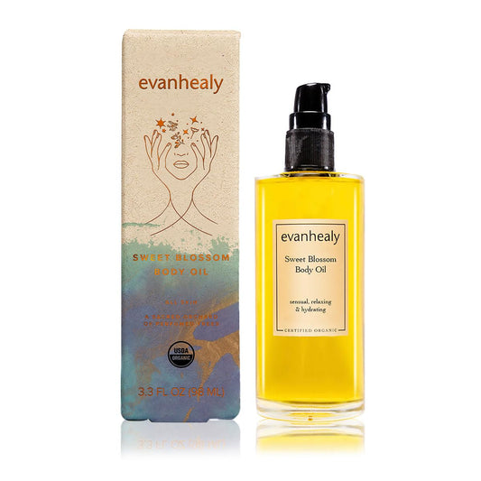 Evanhealy Sweet Blossom Body Oil | Organic Jojoba, Sesame, & Sunflower Oil Blend | Body Moisturizer, Massage Oil, Facial Cleanser & Scalp Cleansing