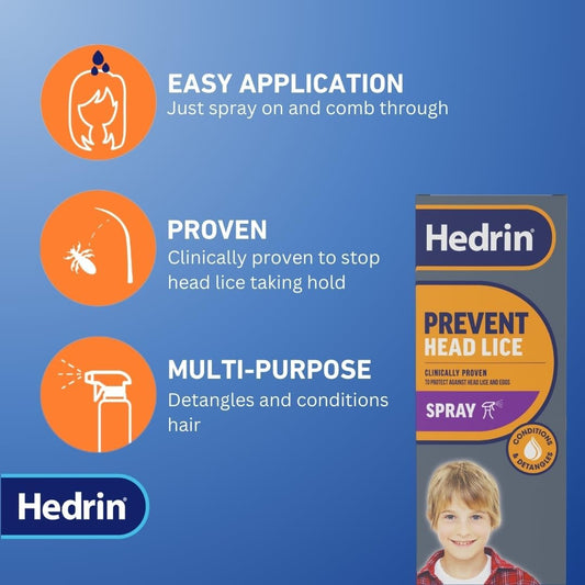 Hedrin Prevent Headlice 200Ml Spray - Nit Protection Treatment, Detangles And Conditions, Clincally Tested Convenient Leave In Spray