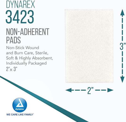 Dynarex Non-Adherent Pads-Sterile, Individually Packaged, Non-Stick Wound And Burn Care, Soft & Highly Absorbent, 2” X 3”, 1 Case Of 1200 Non-Adherent Pads-Sterile