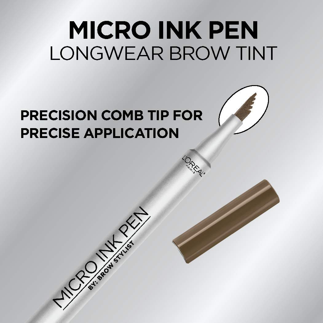 L'Oreal Paris Micro Ink Pen by Brow Stylist, Longwear Brow Tint, Hair-Like Effect, Up to 48HR Wear, Precision Comb Tip, Brunette, 0.033 fl; oz. : Beauty & Personal Care