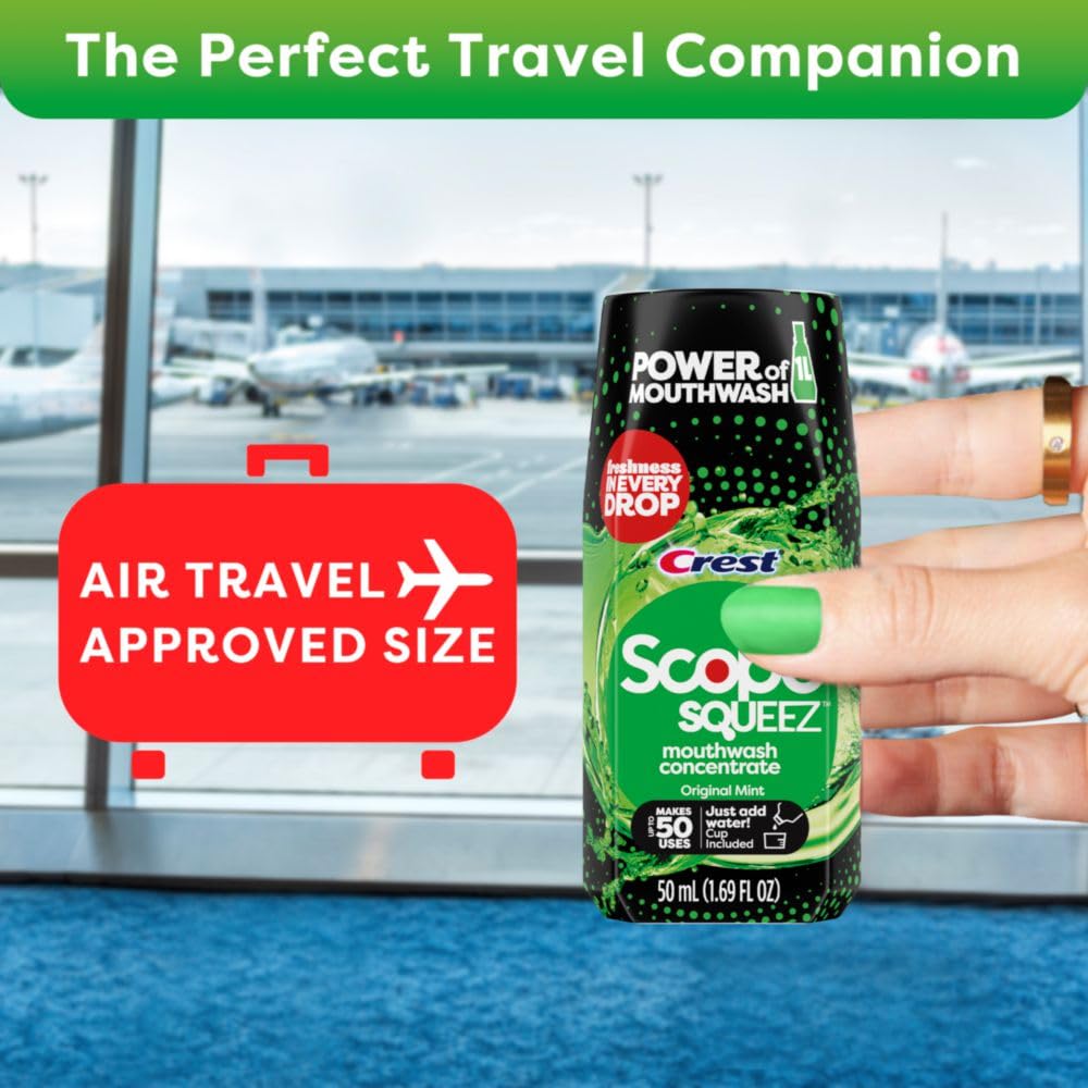 Crest Scope Squeez Mouthwash Concentrate, Original Mint Flavor, 50Ml Bottle, Equal Uses Up To 1L Bottle *Vs 1L Scope Outlast Mouthwash, Squeez To Control The Strength : Health & Household