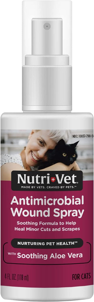 Nutri-Vet Antimicrobial Wound Spray for Cats - Formulated to Sooth Skin with Aloe and Vitamin E - Helps Promote Healing and Reduce Pain - 4 oz