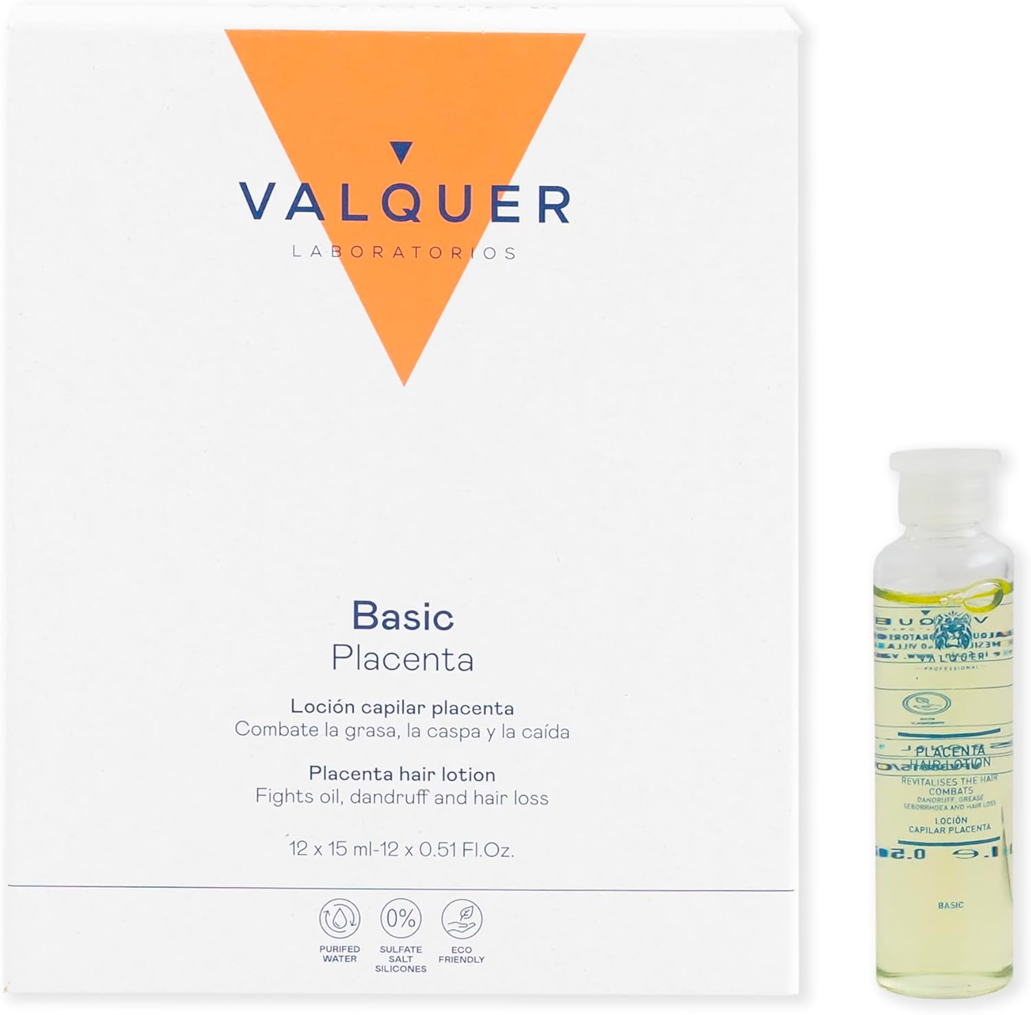 Valquer Professional Placenta Hair Lotion Combat Dandruff, Fat, Seborrhoea And Autumn Hair Bubbles Sulfate- Hair Stimulant 12 X 15 Ml