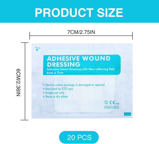 Funnaura 20 Pcs Self Adhesive Dressings For Wounds, Water-Resistant Sterile Non-Woven Large Plasters For Surgical Dressing (6Cm X 7Cm)