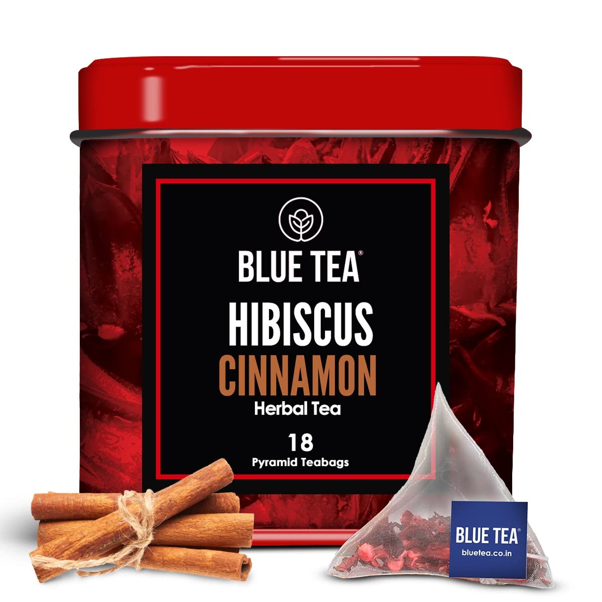 Blue Tea - Hibiscus Cinnamon Herbal Tea -18 Tea Bags || Caffeine - Free || Vegan - Gluten - Free - Non-Gmo | Farm - Packed Tin Packaging