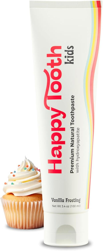 Happy Tooth Natural Hydroxyapatite Toothpaste - Fluoride Free, Sls Free - Whitening For Sensitive Teeth - Natural Ingredients - Dentist Formulated & Recommended - Adults & Kids - Vanilla Frosting