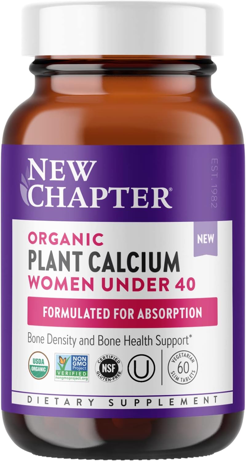 New Chapter Calcium Supplement  Organic Plant Calcium For Women Under 40, With Vitamin D3 For Absorption + Vitamin K2 + Magnesium, Vegetarian, Gluten Free - 60 Count