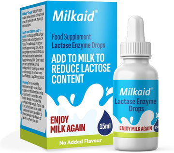 Milkaid Lactase Enzyme Drops 15Ml – Lactose Intolerance Relief – Reduces Milk Lactose – Unflavoured