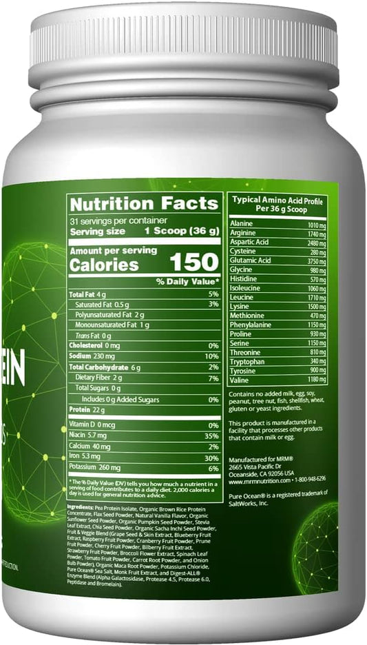 MRM - Veggie Protein Powder, Protein Source for Vegans, Gluten-Free & Preservative-Free, Non-GMO Verified - Vanilla - 2.5 lbs : Health & Household