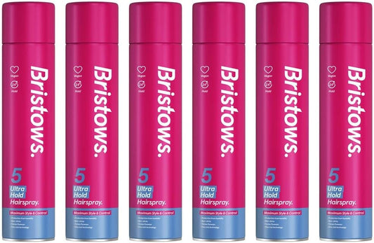 Bristow'S Ultra Hold Hairspray Pack Of 6, Up To 24 Hours Hold, Tames Flyaways, Non Sticky, Vegan, Protects Against Humidity, 400Ml