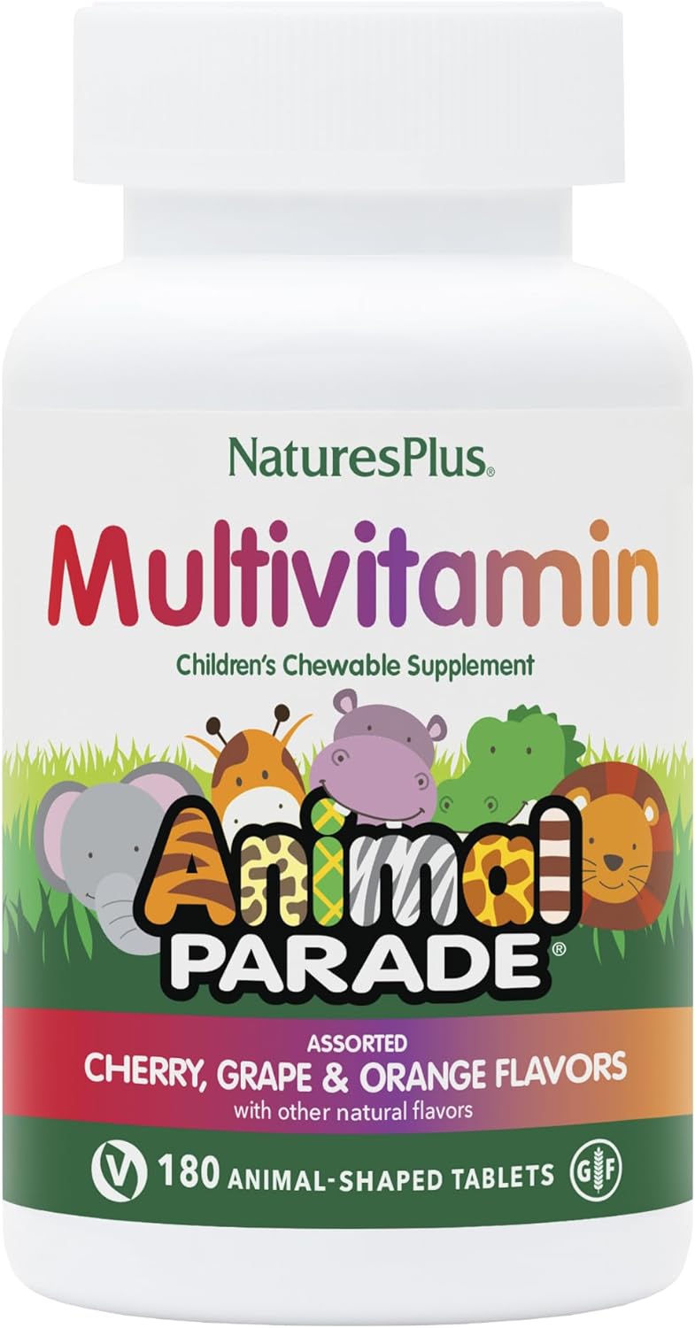 Natures Plus Animal Parade Children'S Chewable Multivitamin - 180 Animal-Shaped Tablets, Pack Of 3 - Natural Assorted Flavors - Vegan, Gluten Free - 270 Total Servings
