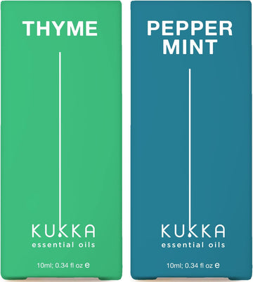 Thyme Oil For Hair & Peppermint Oil For Hair Se T- 100% Natural Aromatherapy Grade Essential Oils Set - 2X0.34 Fl Oz - Kukka