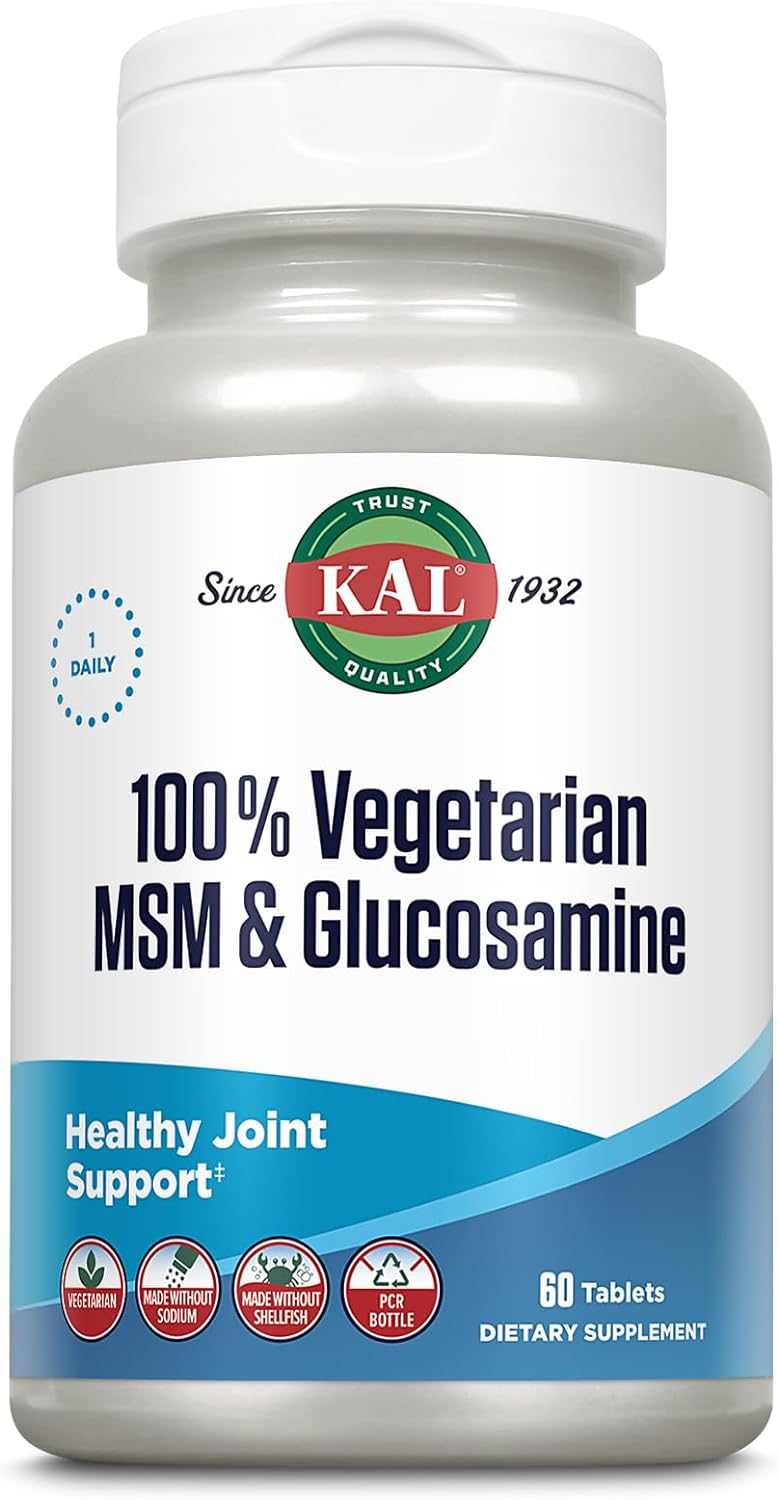 Kal 100% Vegetarian Msm & Glucosamine - Healthy Joint Support - Vegan Glucosamine And Msm Supplement - Made Without Shellfish - Lab Verified - 60-Day Guarantee - 60 Servings, 60 Tablets