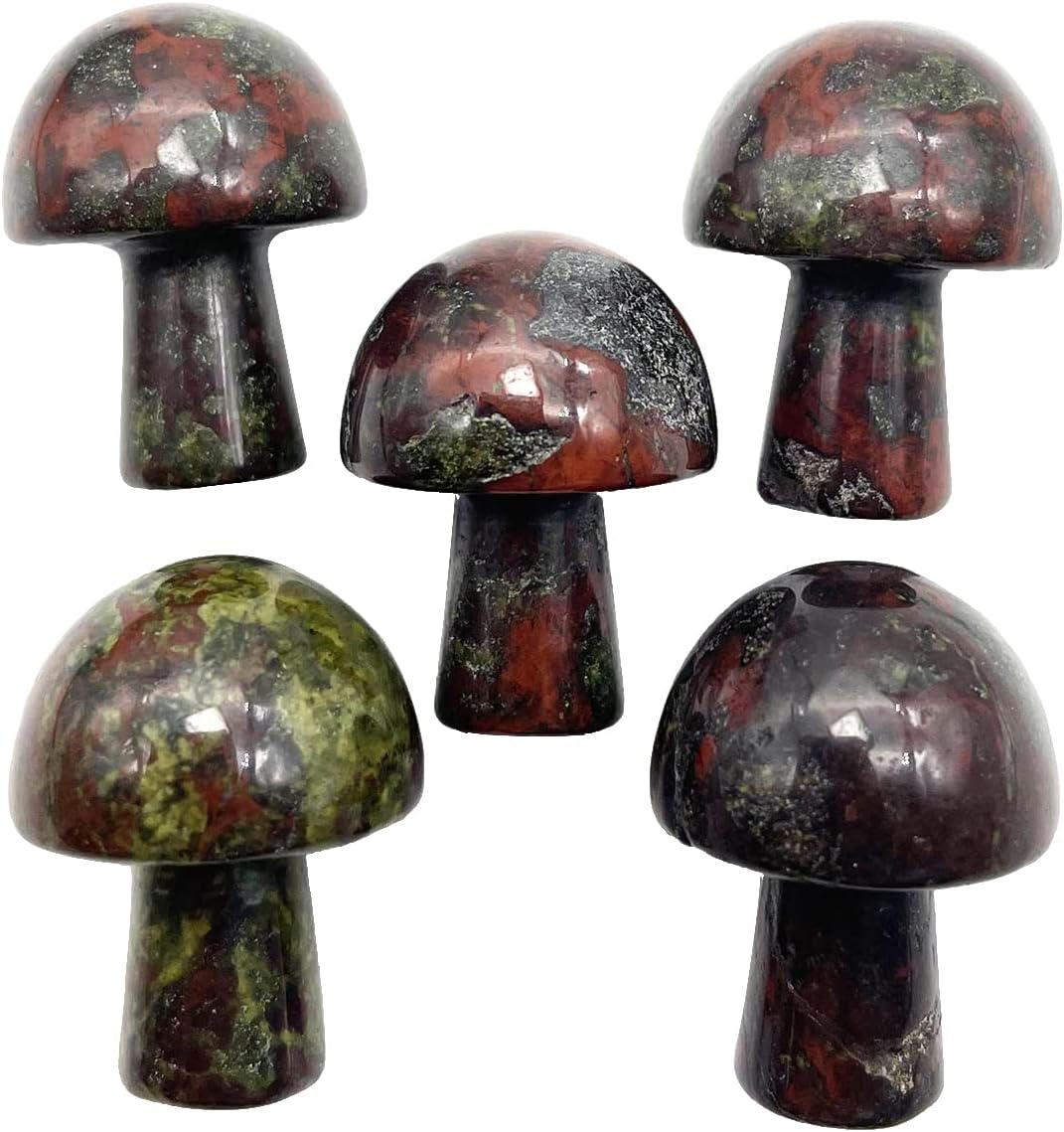 Neyisaa 5Pcs Mini Mushroom Shaped Gemstone Statue Figurine, Carved Crystal Stone Mushrooms Crafts For Healing Chakra Reiki Balancing Home Decoration, Green Aventurine : Home & Kitchen