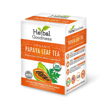 Papaya Leaf Tea - Natural Blood Platelet Health, Immune Gut & Digestive Enzymes - 100% USDA Organic, Non-GMO Project Verified, Gluten-Free, Kosher - Made in the USA by Herbal Papaya - 24/2g Tea Bags