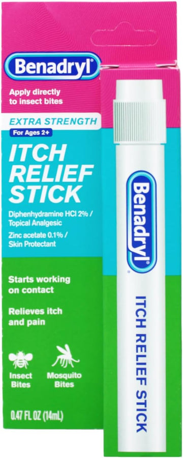 Benadryl Extra Strength Itch Relief Stick, Diphenhydramine Hcl Topical Analgesic & Zinc Acetate To Relieve Skin Itching & Pain Associated With Insect Bites, Sunburn & More, 0.47 Fl. Oz