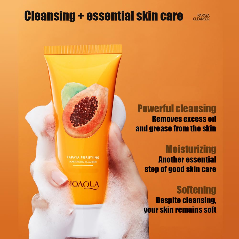 Bioaqua Papaya Essence Purifying Moisturizing Face Cleanser Sodium Hyaluronate Facial Cleaning Nicotinamide100G / 3.53Oz : Beauty & Personal Care