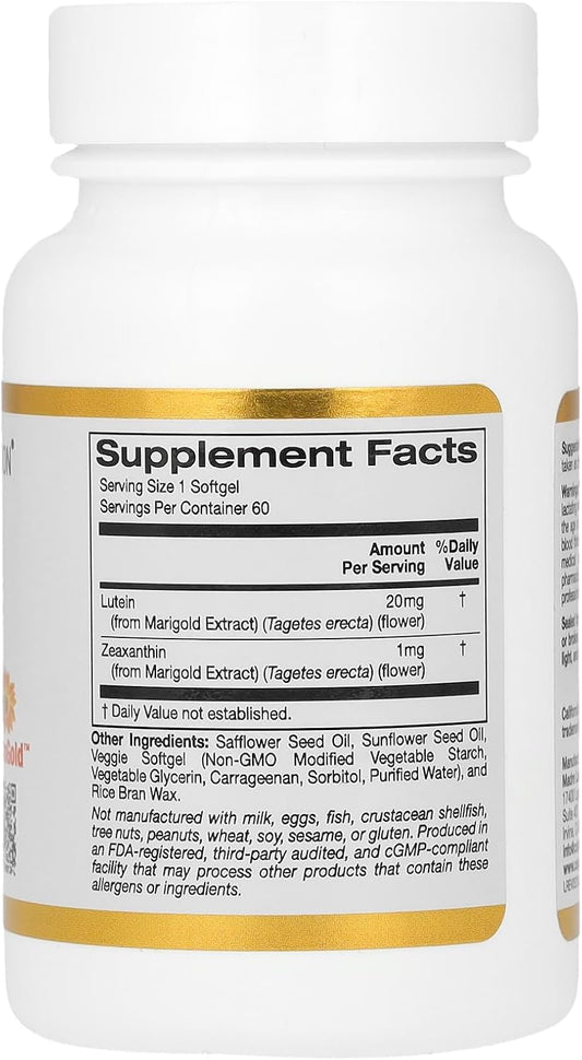 California Gold Nutrition Lutein With Zeaxanthin, 20 Mg, 60 Veggie Softgels