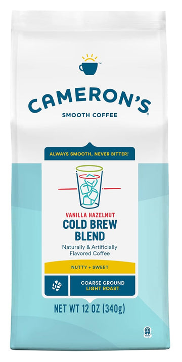 Cameron's Coffee Vanilla Hazelnut Cold Brew Blend Flavored Coarse-Ground Coffee, Light Roast, 100% Arabica, 12-Ounce Bag, (Pack of 1)