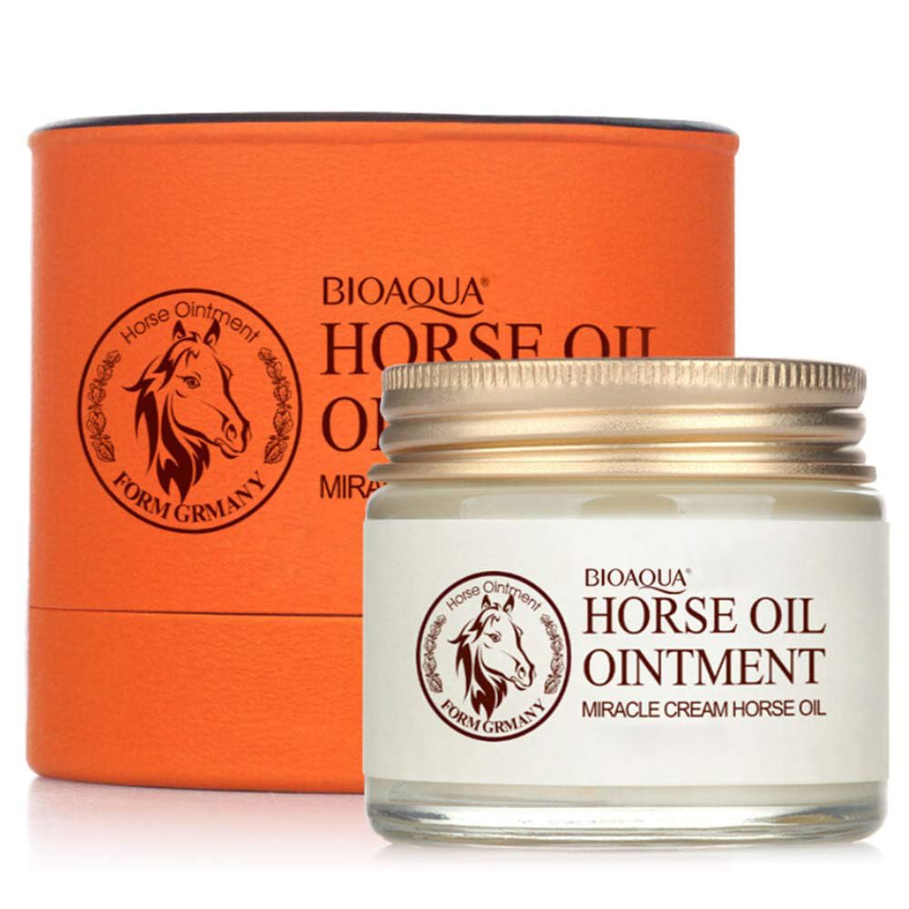 Bioaqua Horse Oil Ointment Miracle Moisturizing Cream Anti-Aging Nourishes Rejuvenation Hydrating Facial Ointment For Dry Skin Lightweight Fast Absorbing Improves Skin Elasticity 70G / 2.47Oz