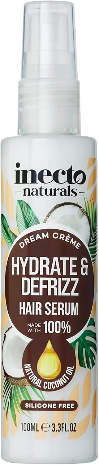 Inecto Naturals Hydrate & Defrizz Coconut Dream Crème Hair Serum 100Ml, Anti Frizz, Preservers Moisture For Visibly Smooth Hydrated, 100% Natural Oils, Dry And Damaged