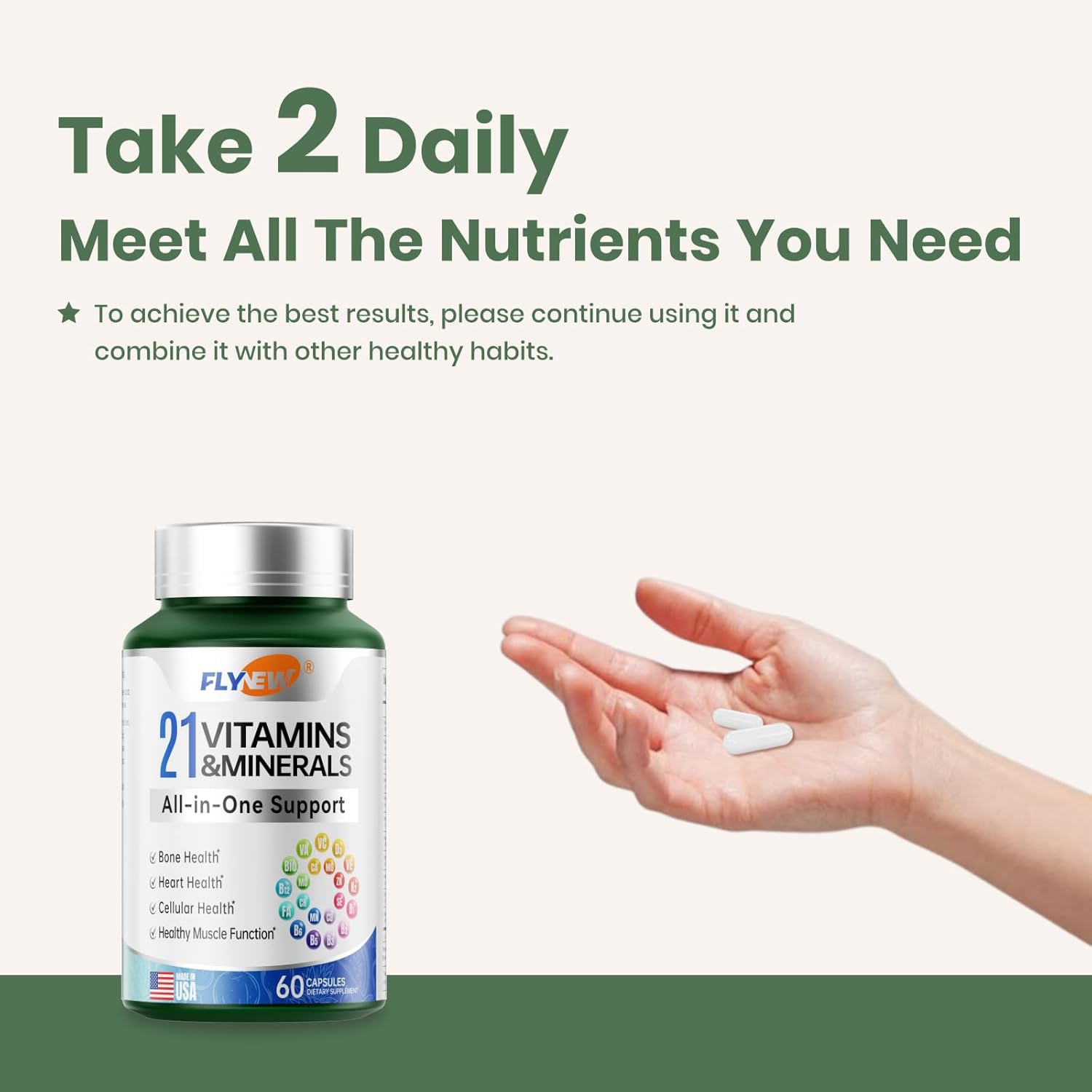 Multivitamin For Women & Men - Mens & Womens Multivitamin For Bone, Skin & Immune Health Support, 21 In 1 Multivitamins Supplement, Multivitamins With Gluten & Allergen Free, Non Gmo, 60 Capsules : Health & Household