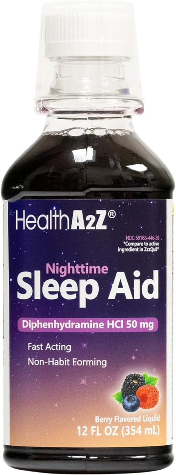 Healtha2Z® Nighttime Sleep Aid | Diphenhydramine 50Mg Hcl 12 Fluid Ounce | Fast Acting | Non-Habit Formin | Berry Flavored Liquid