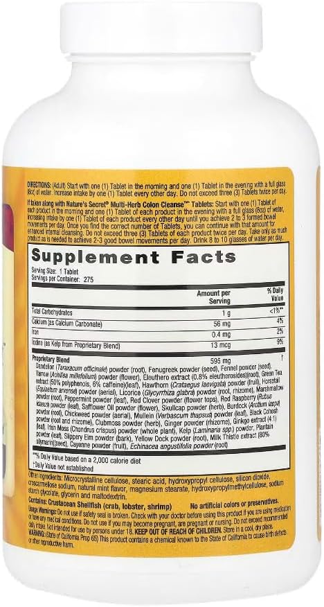 Nature's Secret Multi Herb Digestion and Detox Support Economy Diet Supplement, 275 Count