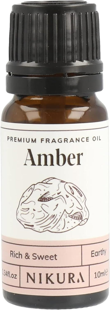 Nikura Amber Fragrance Oil - 10ml | Perfect for Soap Making, Candle Making, Wax Melts, Diffuser | Great for use in Bath Bombs, Perfume Oil, Perfume Scents, Potpourri | Vegan & UK Made