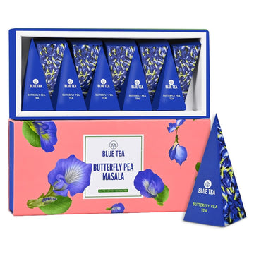 Blue Tea - Butterfly Pea Chai Masala Tea Gift - 10 Count - Plant Based Tea Bag | Welllness Pack | Caffeine-Free - Flower & Indian Spices Based - Refreshing Tea - No-Additives - Non-Gmo | Gift Pack