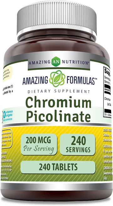 Amazing Formulas Chromium Picolinate 200Mcg Tablets Supplement | Non-GMO | Gluten Free | Made in USA (240 Count)