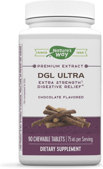Nature's Way DGL Ultra - Extra Strength** - Premium Licorice Root Extract - Digestive Relief* - With Gutgard ? - Vegan & Gluten Free - 90 Chewable Tablets - Chocolate Flavored