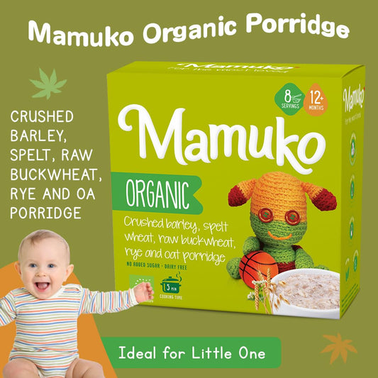 Mamuko Organic Porridge - Healthy Porridge With Nutrient-Rich Blend Of Oats, Raw Buckwheat, Barley, Spelt, & Rye - High Fiber Porridge Without Sugar & Preservatives - Organic Porridge 200G & 8 Serving