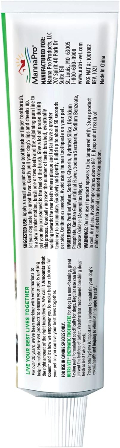 Nutri-Vet Enzymatic Toothpaste for Dogs - Non-Foaming Chicken Flavor - Promotes a Healthy Active Lifestyle - 2.5 oz